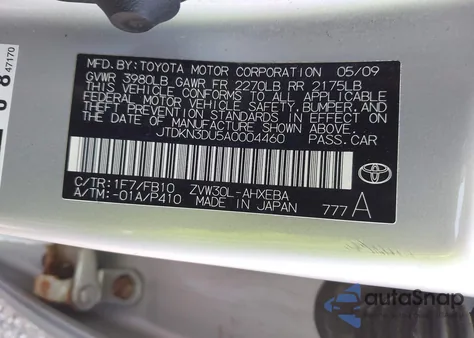 2010 Toyota Prius Ii from USA, damaged, VIN JTDKN3DU5A0004460